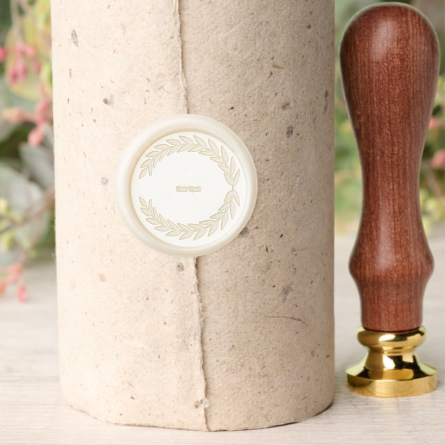 Your Text Round Leafs Shape Image Pearl White Wax Seal Stamp (Insitu (Parchment))