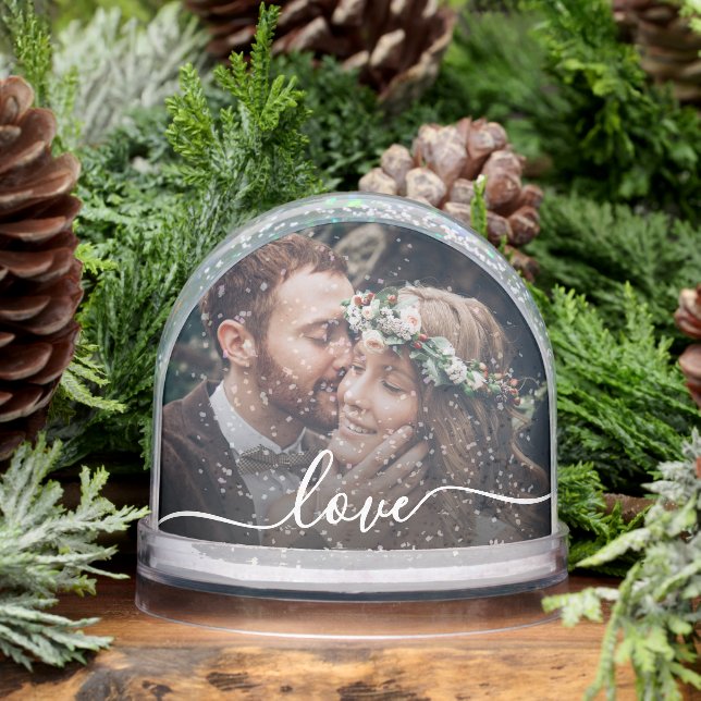 Your Text Simple Modern Script 2-Photo Snow Globe (Winter)