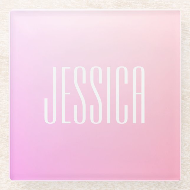 Your Text | Subtle Pink Gradation Glass Coaster (Front)