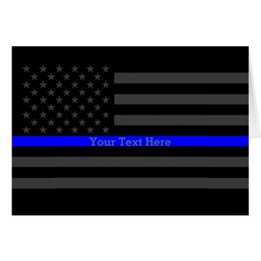 Your Text Thin Blue Line Black US Flag Design Cards (Front Horizontal)