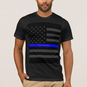 Your Text Thin Blue Line Black US Flag Fashion T-Shirt