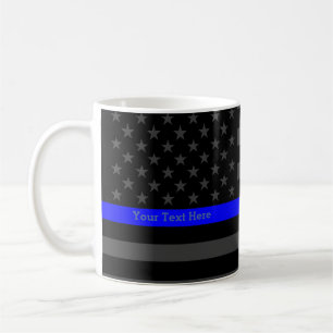 Your Text Thin Blue Line Black US Flag Personalize Coffee Mug