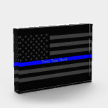 Your Text Thin Blue Line Black US Flag Prize Award<br><div class="desc">A Thin Blue Line symbolic Grey US flag design graphic award display. A great gift idea for gatherings, memorial celebrations and remembrance occasions. Personalize it with your text. Here's a fine line up of custom blue line design styles available on embroidered casual baseball caps for everyone. Use the "Ask this...</div>