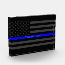 Your Text Thin Blue Line Black US Flag Prize Award Your Text Thin Blue Line Black US Flag Prize Award