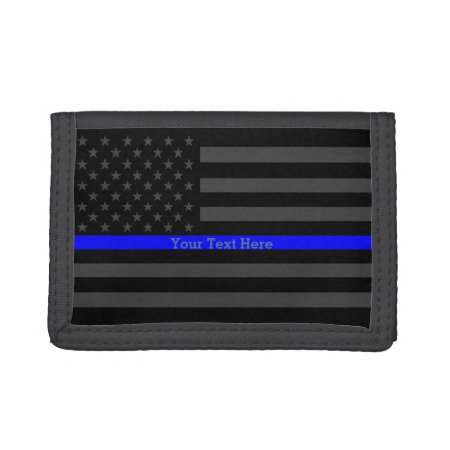 Your Text Thin Blue Line Bold Black Us Flag Trifold Wallet