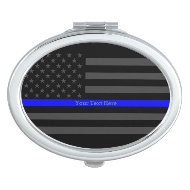 Your Text Thin Blue Line Charcoal US Flag Style Makeup Mirror (Front)