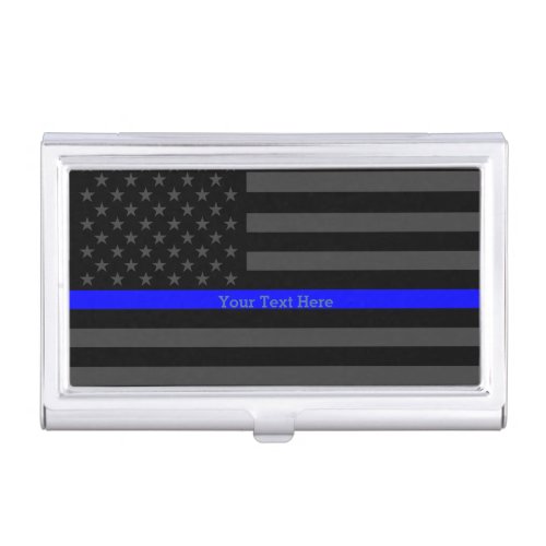 Your Text Thin Blue Line Classy Black US Flag Case For Business Cards
