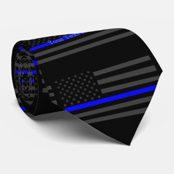 Your Text Thin Blue Line Custom Grey Us Flag Tie by AmericanStyle at Zazzle