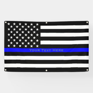 Your Text Thin Blue Line US Flag Decor Display Banner