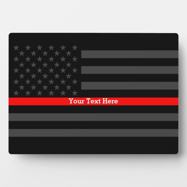 Your Text Thin Red Line Black US Flag Display on a Plaque (Front)