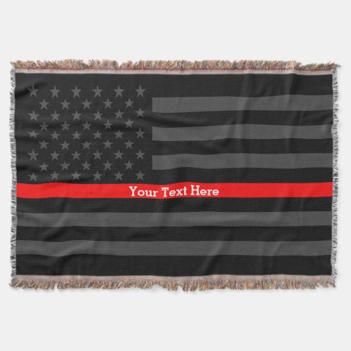 Your Text Thin Red Line Charcoal Black US Flag on Throw Blanket