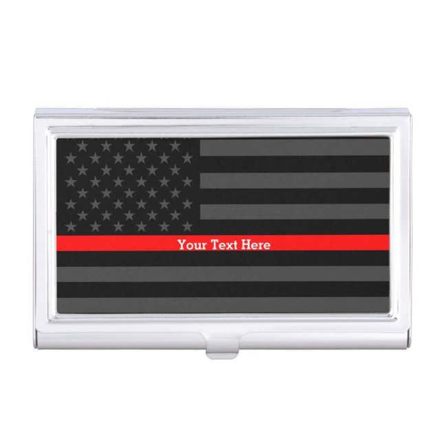 Your Text Thin Red Line Classy Black US Flag Case For Business Cards (Front)