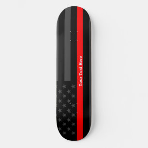 Your Text Thin Red Line Custom Black US Flag on a Skateboard Deck