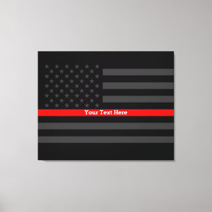 Your Text Thin Red Line Stylish Black US Flag on a Canvas Print