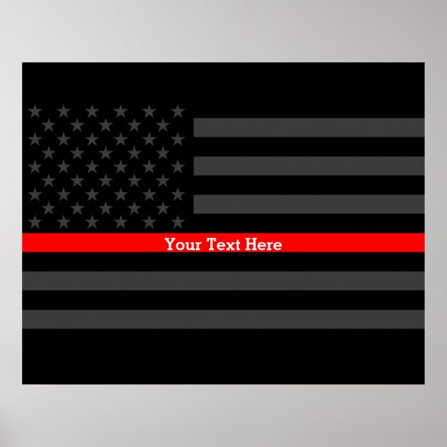 Your Text Thin Red Line Stylish Charcoal US Flag Poster (Front)