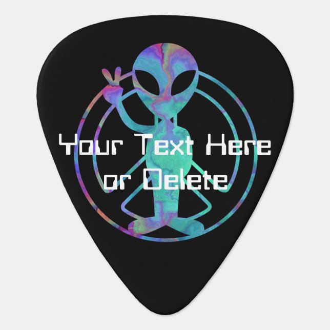 Your Text Tie Dye Alien Peace Sign Cool SciFi UFO Guitar Pick (Front)