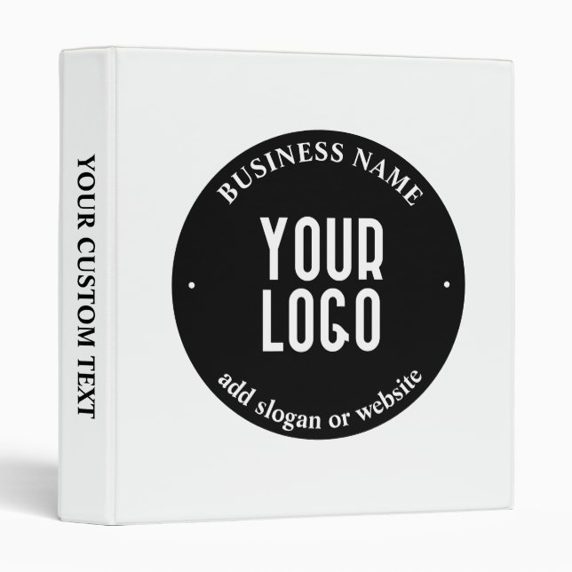 Your Text & Uploaded Logo | Editable Black & White 3 Ring Binder (Front/Spine)