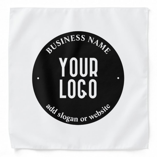 Your Text & Uploaded Logo | Editable Black & White Bandana (Front)