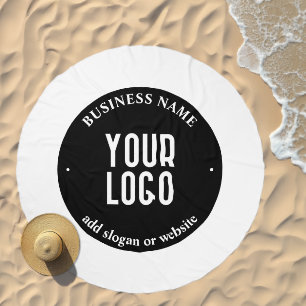 Your Text & Uploaded Logo Editable Black & White Beach Towel
