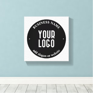 Your Text & Uploaded Logo Editable Black & White Canvas Print