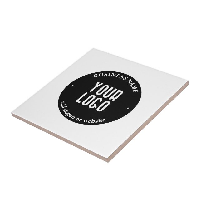 Your Text & Uploaded Logo | Editable Black & White Ceramic Tile (Side)