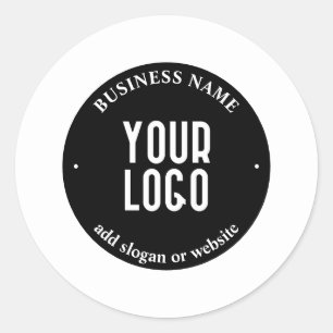 Your Text & Uploaded Logo Editable Black & White Classic Round Sticker
