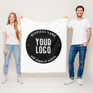 Your Text & Uploaded Logo Editable Black & White Fleece Blanket