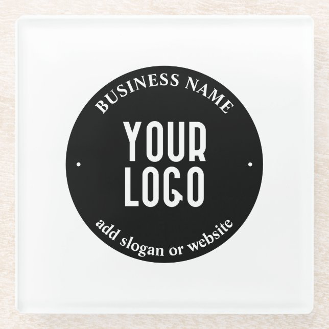 Your Text & Uploaded Logo | Editable Black & White Glass Coaster (Front)