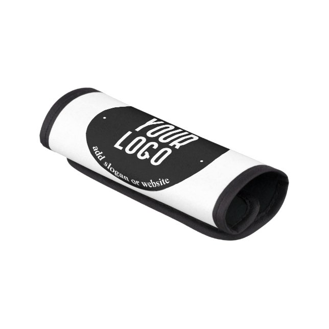Your Text & Uploaded Logo | Editable Black & White Luggage Handle Wrap (Angled)