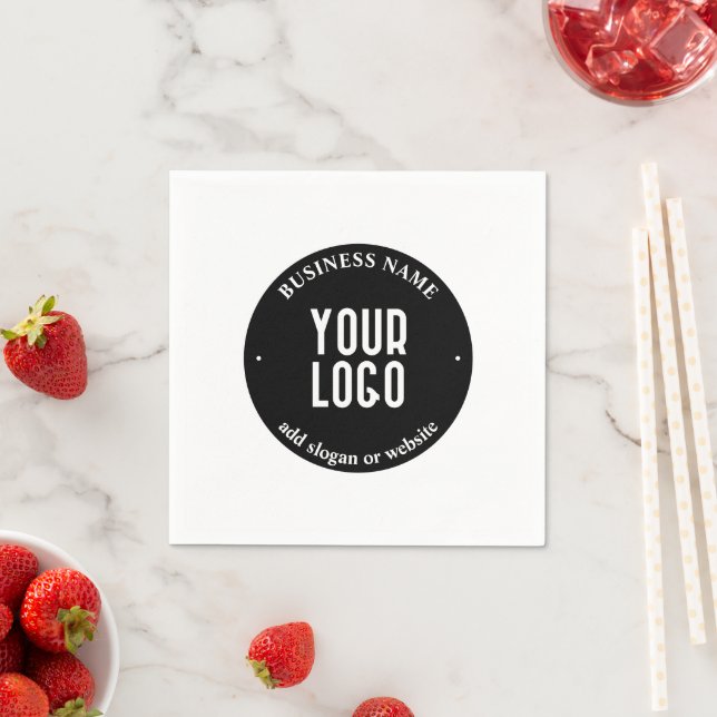 Your Text & Uploaded Logo | Editable Black & White Napkins (Insitu)