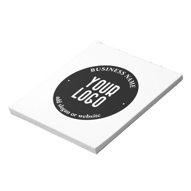 Your Text & Uploaded Logo | Editable Black & White Notepad (Rotated)
