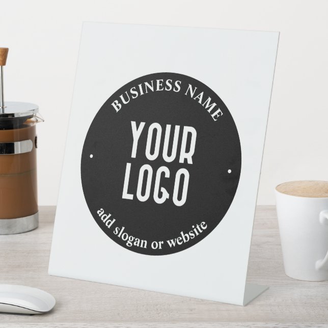 Your Text & Uploaded Logo | Editable Black & White Pedestal Sign (In SItu)