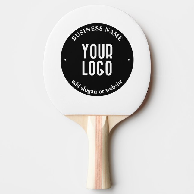 Your Text & Uploaded Logo | Editable Black & White Ping Pong Paddle (Front)