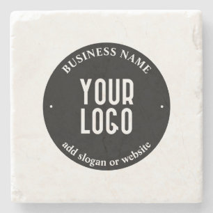 Your Text & Uploaded Logo Editable Black & White Stone Coaster