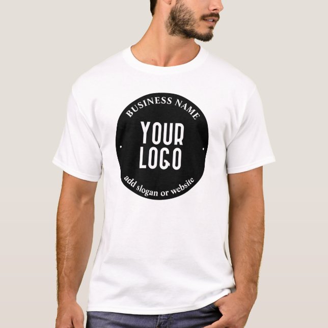 Your Text & Uploaded Logo | Editable Black & White T-Shirt (Front)