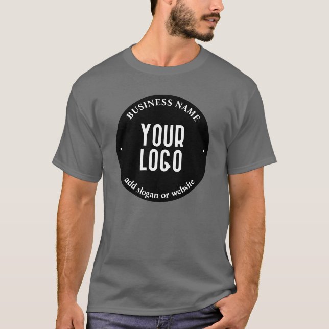 Your Text & Uploaded Logo | Editable Black & White T-Shirt (Front)