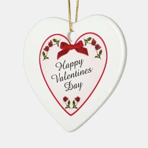 Your Text Valentines Day  _ Red Roses Floral Photo Ceramic Ornament