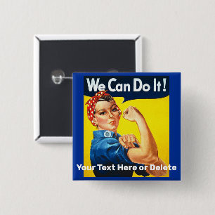 Your Text Vintage Rosie the Riveter Woman Power Button