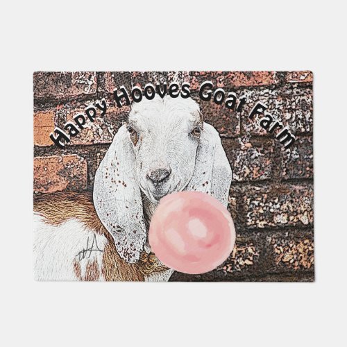 YOUR TEXT White Nubian Goat with Bubblegum Doormat