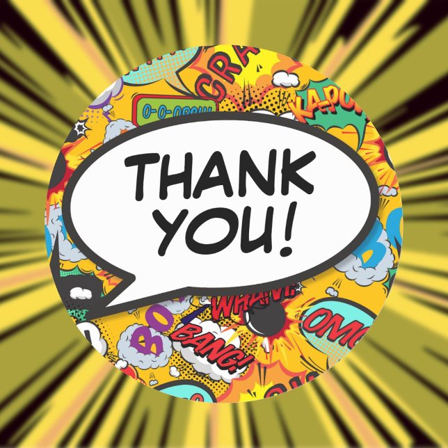 Your Thank You Message Speech Bubble Fun Comic Classic Round Sticker (Your Thank You Message Speech Bubble Fun Comic Classic Round Sticker)