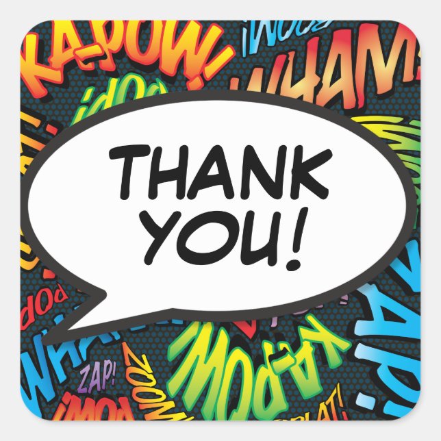 Your Thank You Message Speech Bubble Fun Retro Square Sticker (Front)