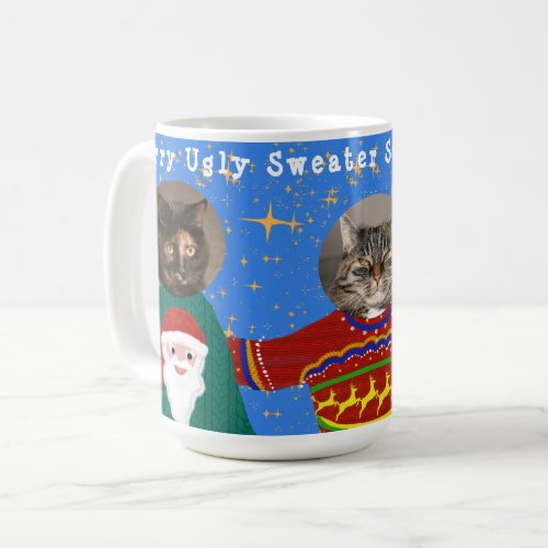 Your Three Cats Wear Ugly Christmas Sweaters Photo Coffee Mug