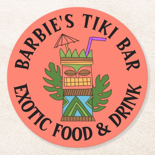 YOUR TIKI BAR Add Your Name Round Paper Coaster