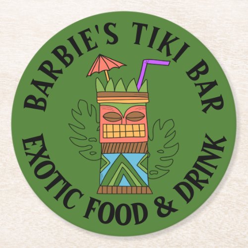 YOUR TIKI BAR Add Your Name Round Paper Coaster