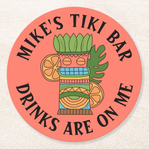 YOUR TIKI BAR Add Your Name Round Paper Coaster
