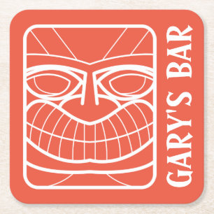 YOUR TIKI BAR Add Your Name Square Paper Coaster