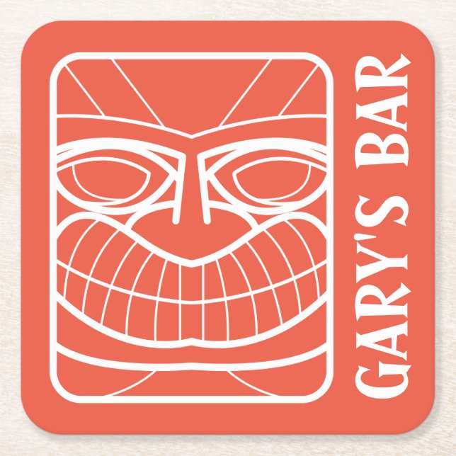 YOUR TIKI BAR Add Your Name Square Paper Coaster (Front)