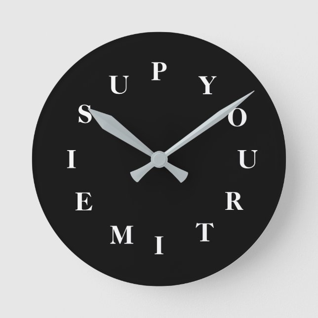 Your Time Is Up Black Medium Clock by Janz (Front)