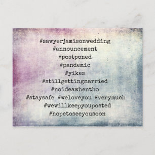 Your Top 12 Hashtags Colorful Postponed Wedding Postcard