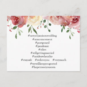 Your Top 12 Hashtags Floral Postponed Wedding Postcard